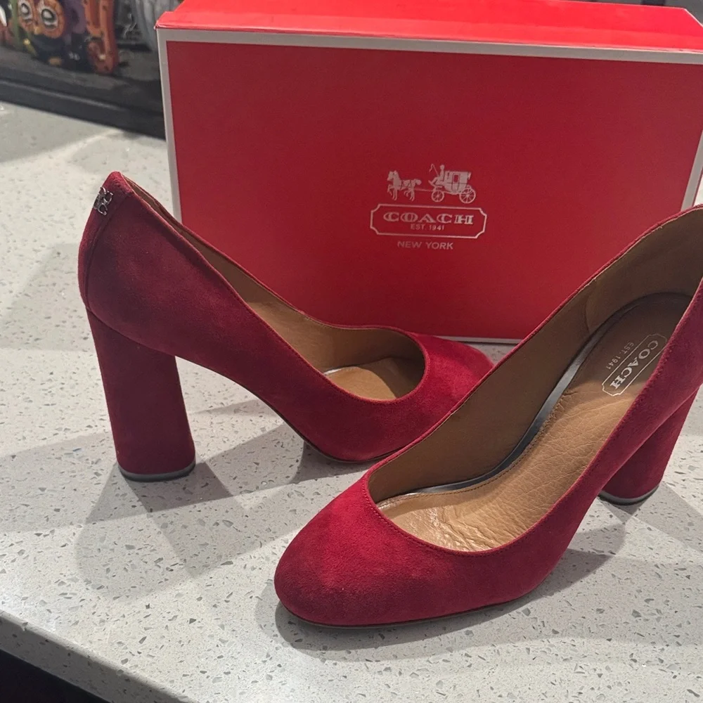 COACH Women's Red Suede Block Heel Pumps